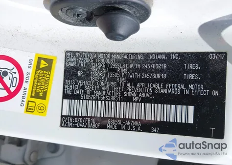 2017 Toyota Highlander Le from USA, damaged, VIN 5TDBZRFH5HS398511